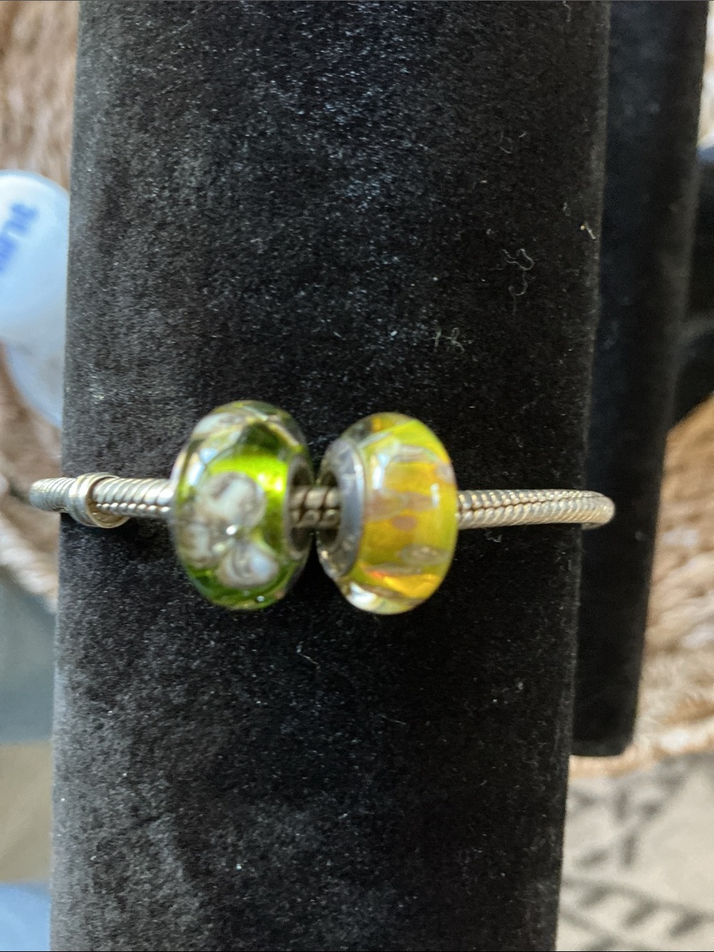 Chamilia Green and Yellow Glass Charm Bead Pair for Bracelet